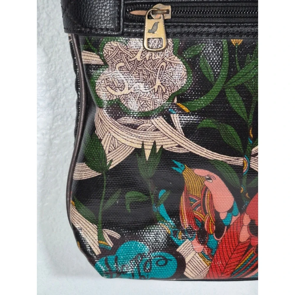 Sakroots Artist Circle Crossbody Bag Black Peace Nature Bird Print Coated Canvas